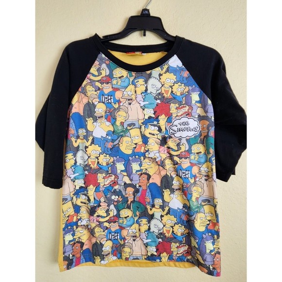 Primark Tops - The Simpsons T-Shirt 3/4 Sleeve Color Block Yellow Black All Over Front All